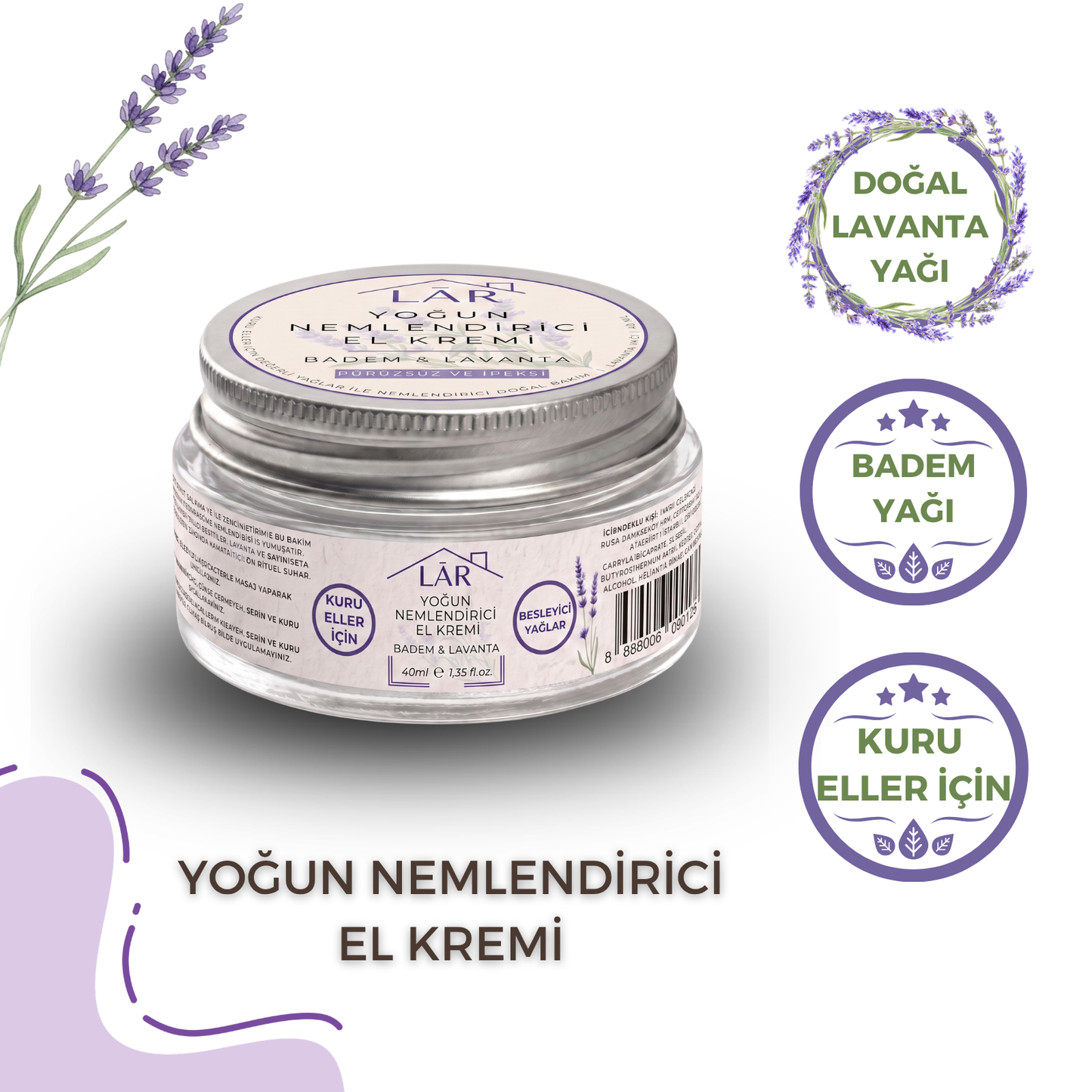 Yoğun Nemlendirici El Kremi | Badem & Lavanta – 40 ml