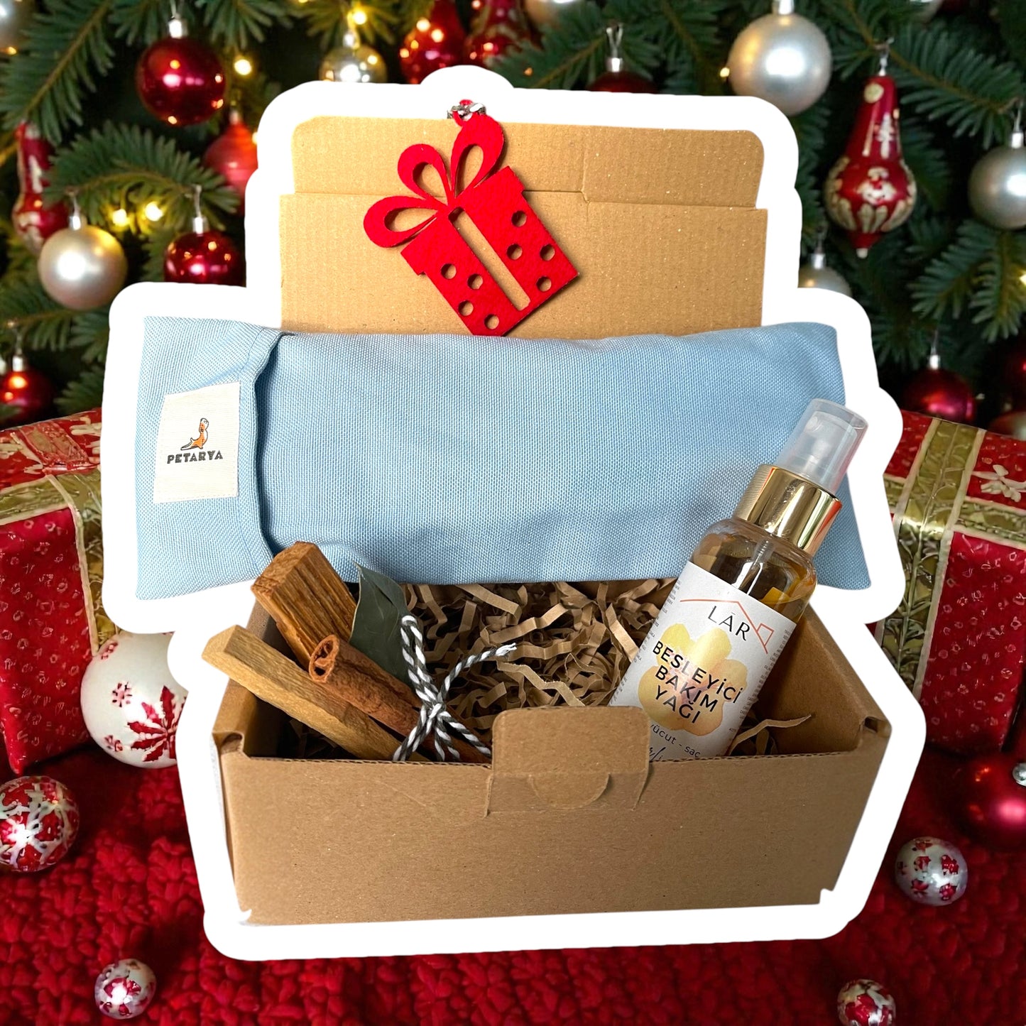 Yeni Yıl Hediye Seti - Besleyici Kuru Yağ + Göz Minderi + 2 Adet Palo Santo