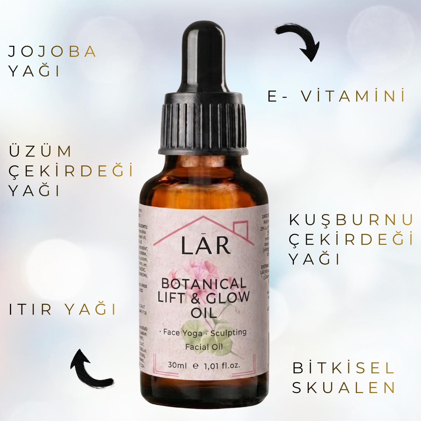 Lar Herbal Botanical Lift & Glow Oil | Yüz Yogası & Gua Sha Yüz Bakım Yağı