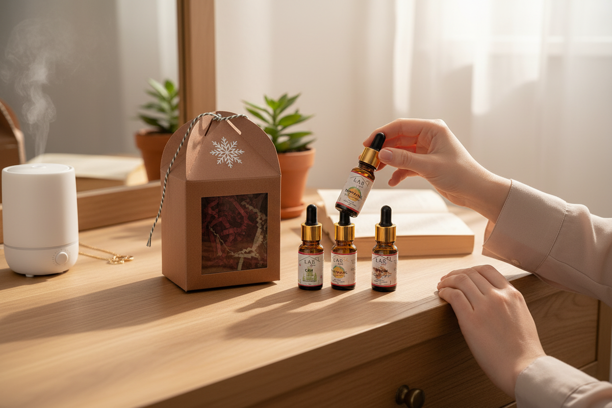 Ev Şeklinde Yeni Yıl Hediye Seti - Portakal, Tarçın, Karanfil Uçucu Yağları ve El Yapımı Sabun